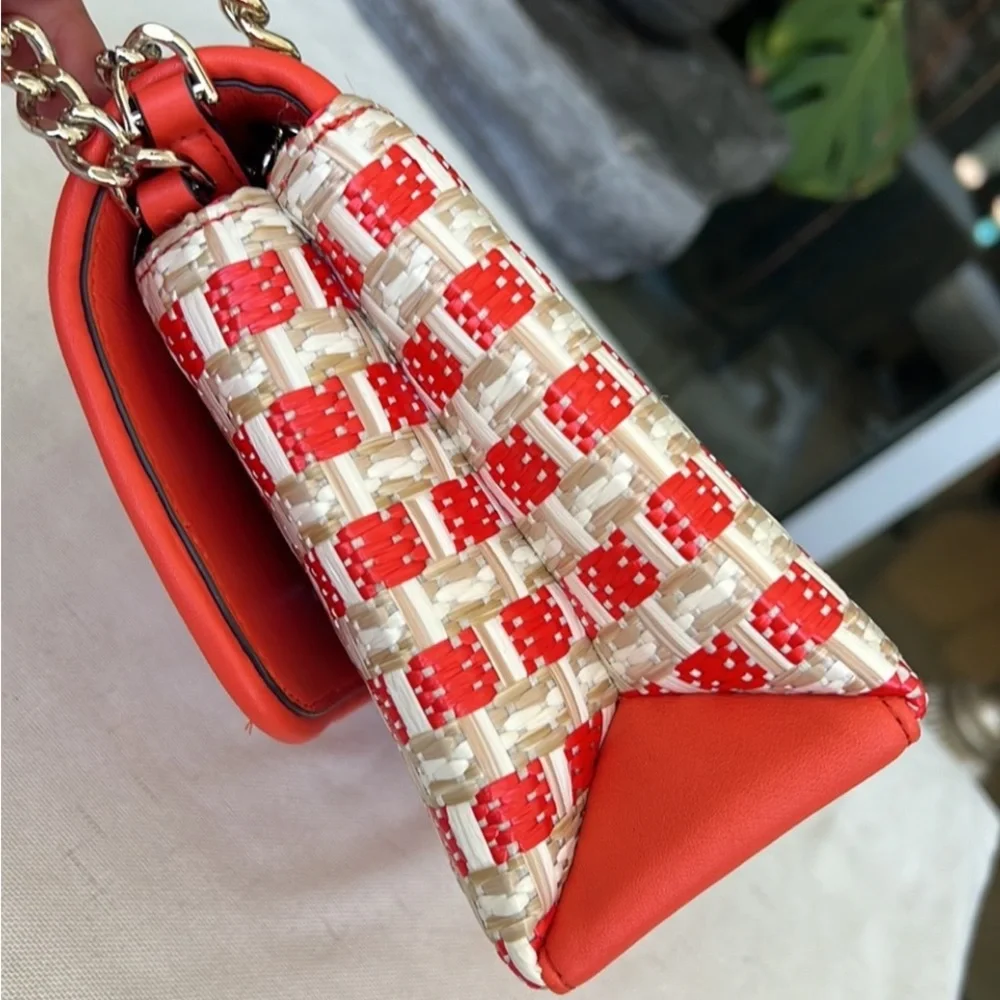 KATE SPADE Natalia small flap straw + leather combo crossbody bag